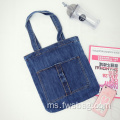 2022 Jualan Panas Biru Jean Canvas Custom Denim Tote Bag untuk Gadis